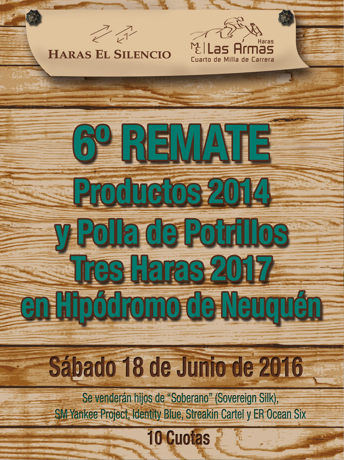 6to. Remate Productos 2014 y Polla de Potrillos Tres Haras 2017 en Hipódromo de Neuquén